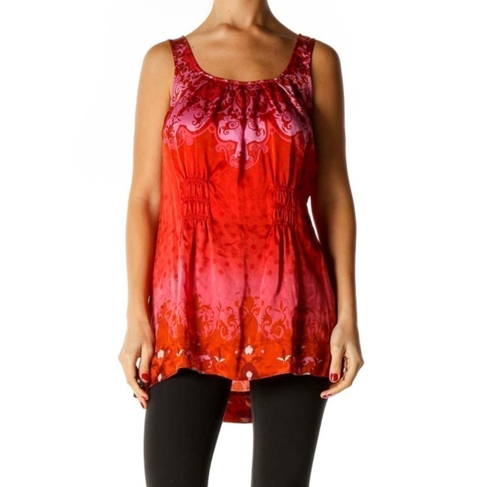 ☀️Cabi Red Paisley Printed Draped 100% Silk True Love Top Blouse #672 Size Small